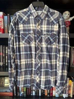 Ariat Navy and White Plaid Western Button-Down Shirt